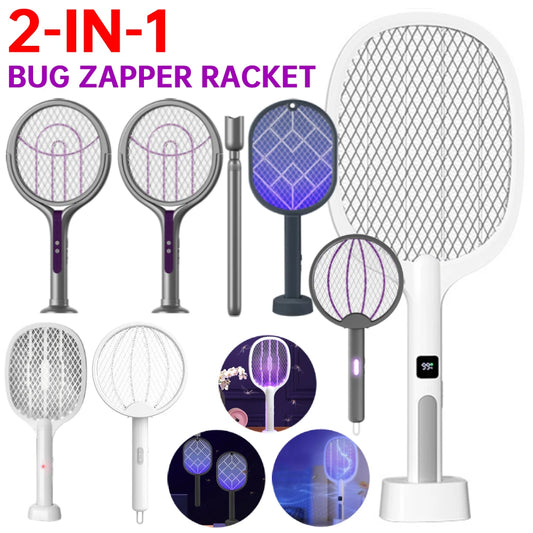 2in1 Electric Fly Swatter Rechargeable Mosquito Killer Lamp Bug Zapper Racket Anti Mosquito Swatter Fly Trap for Indoor Outdoor